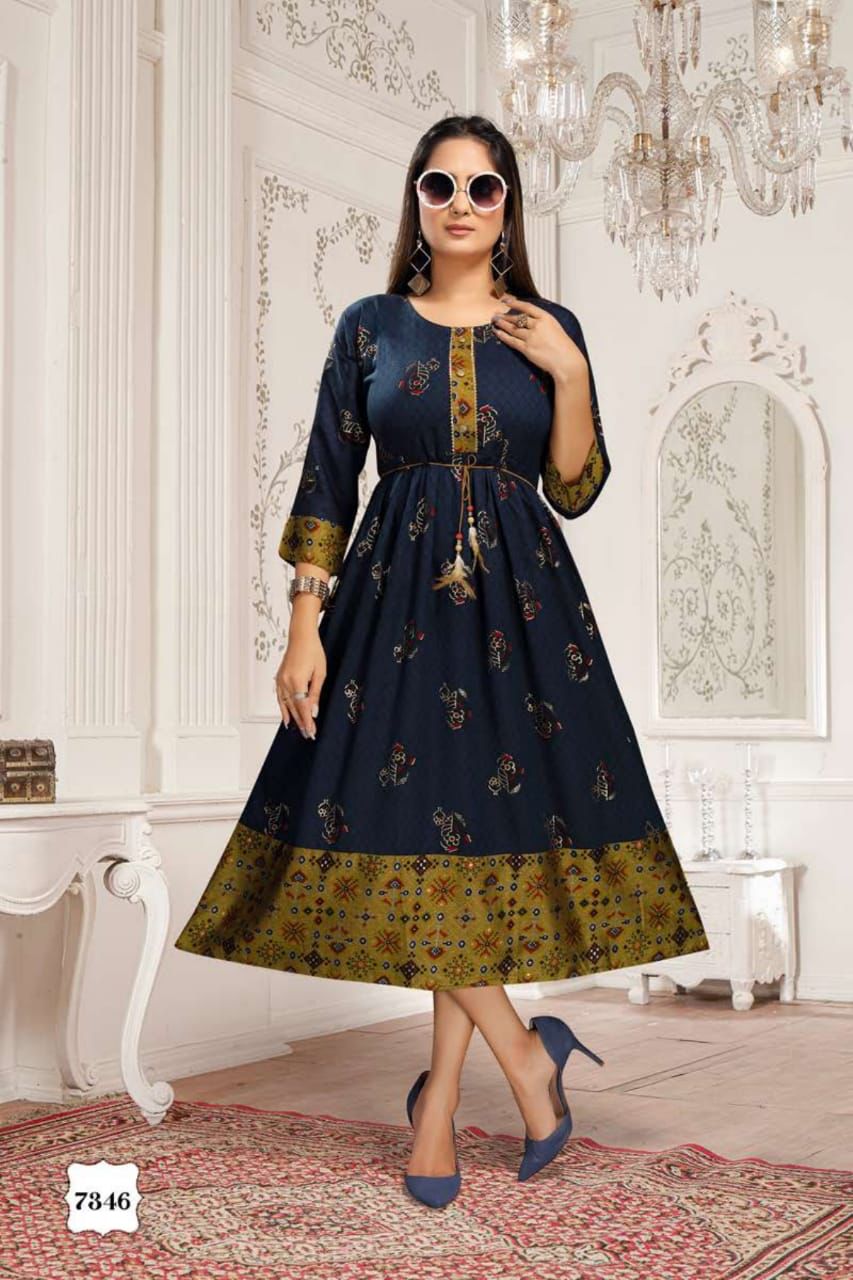 Jhui 7346 LAtest Designer Ethnic Wear Rayon Designer Kurti Collection